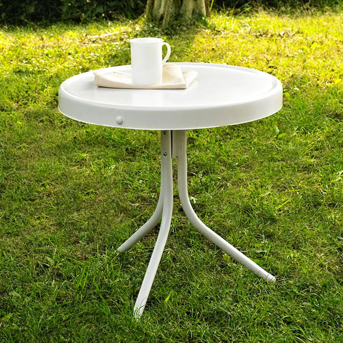Mesa auxiliar exterior metal resistente color blanco