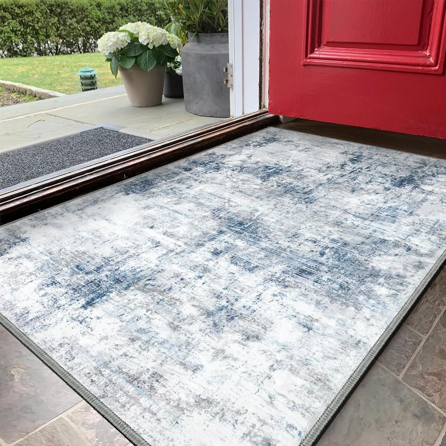 Alfombra antideslizante puerta 24x36 pulg gris azul lavable