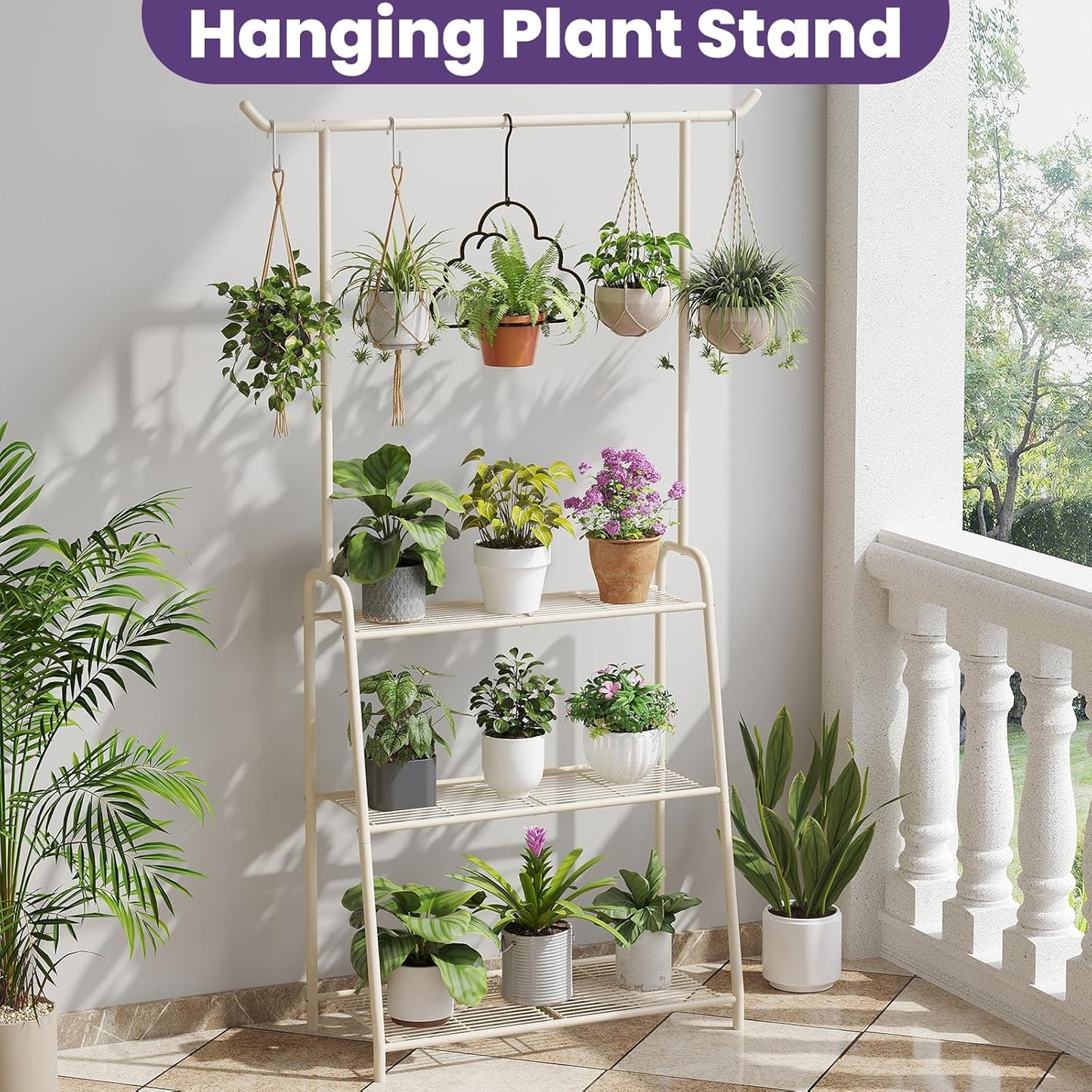 Soporte metal para plantas 3 niveles blanco