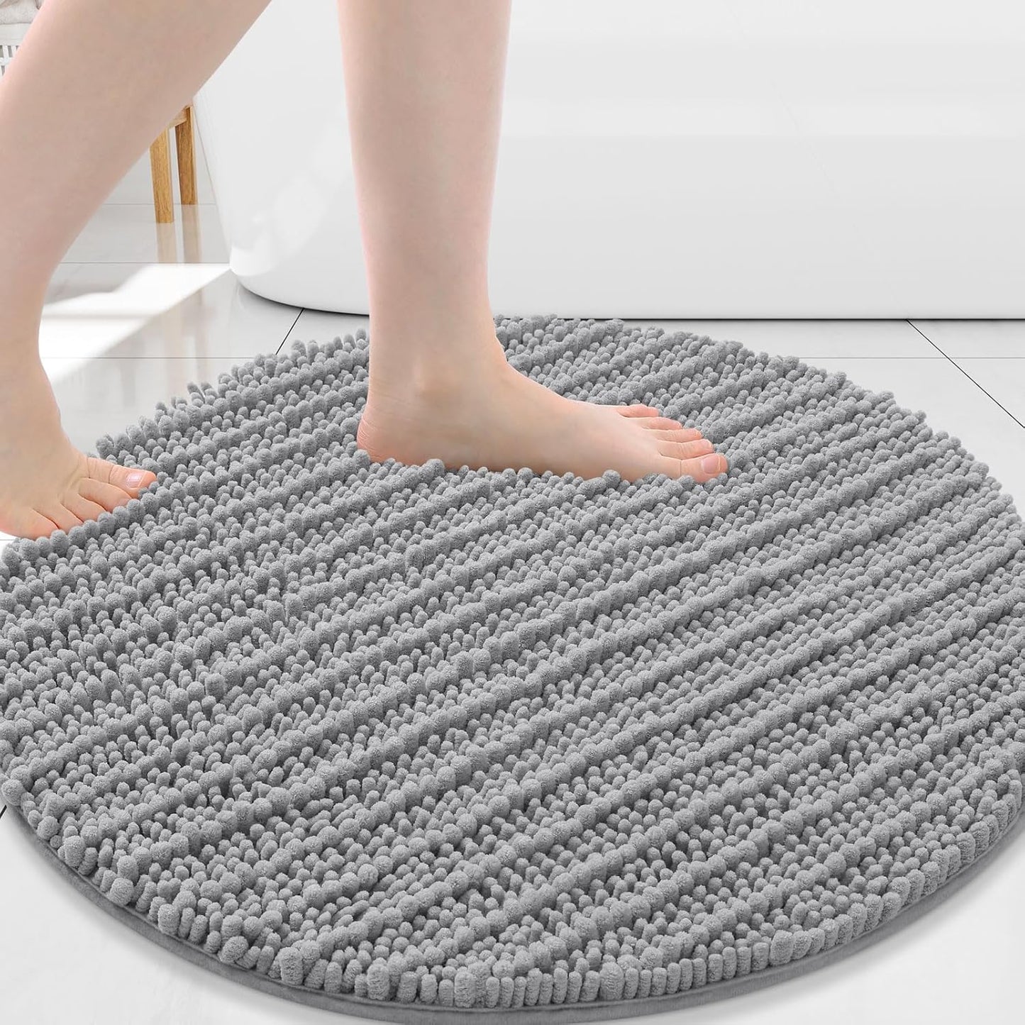 Alfombras baño redondas felpilla 24x24pulg antiderrap gris