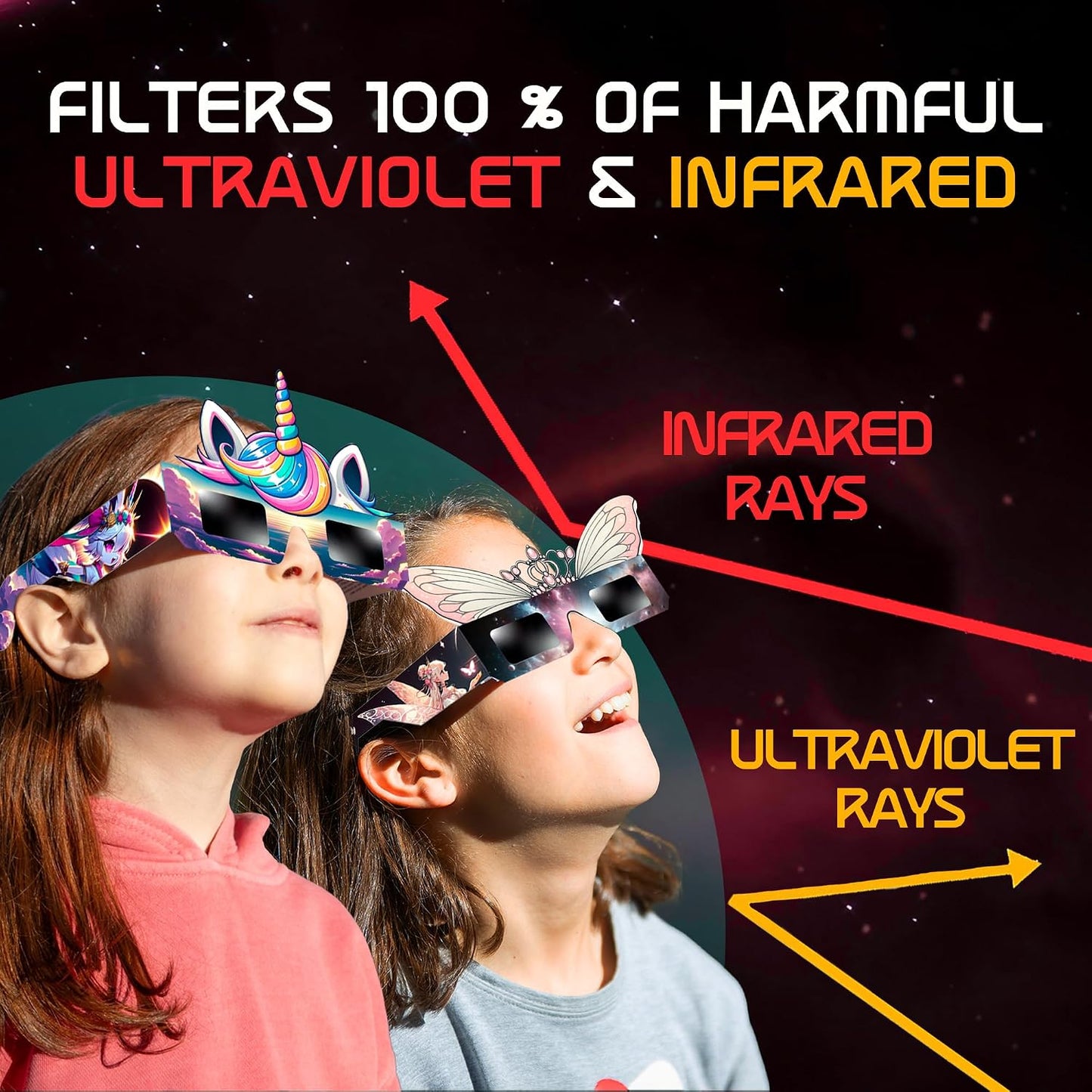 Gafas eclipse solar para niños 12 pzas unicornio y princesa CE