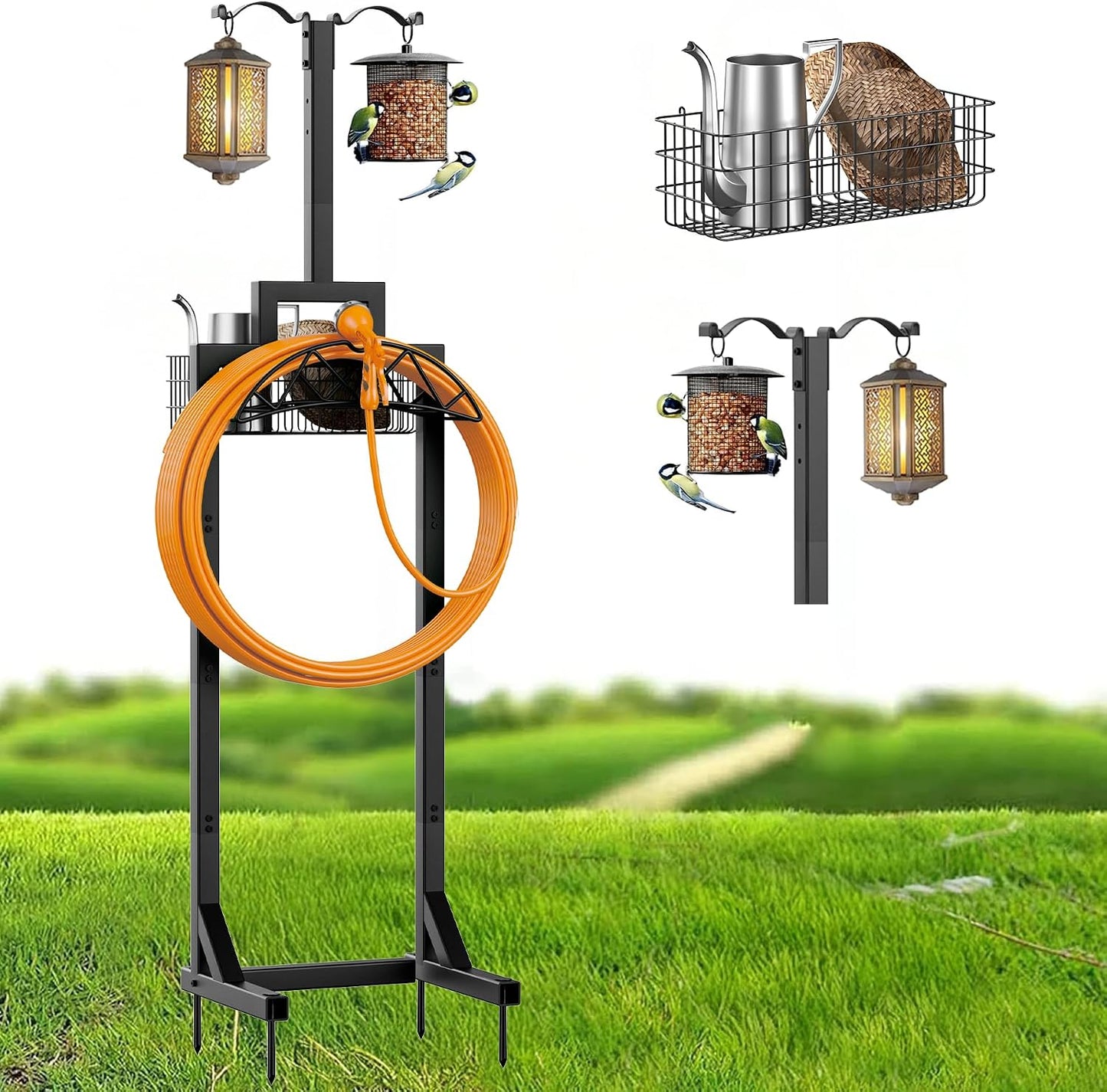 Soporte manguera jardín con cesta 2 ganchos 150pies