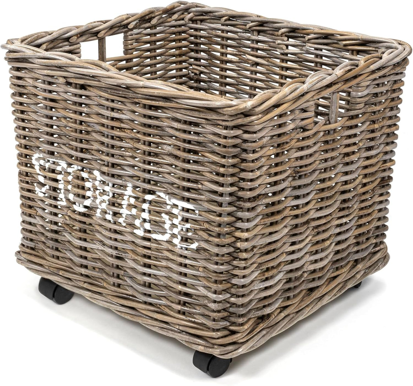 Cesta ratán tejida a mano con ruedas gris Kubu 18.75x17.5