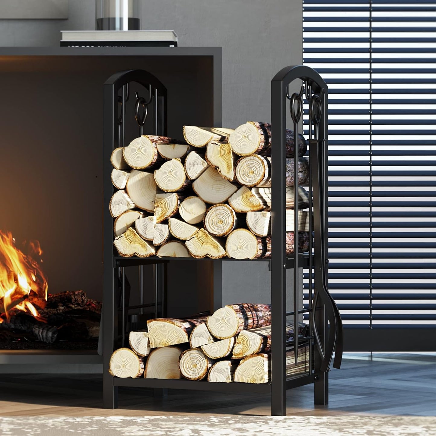 Estante troncos chimenea 5 Pzas con 4 Herramientas