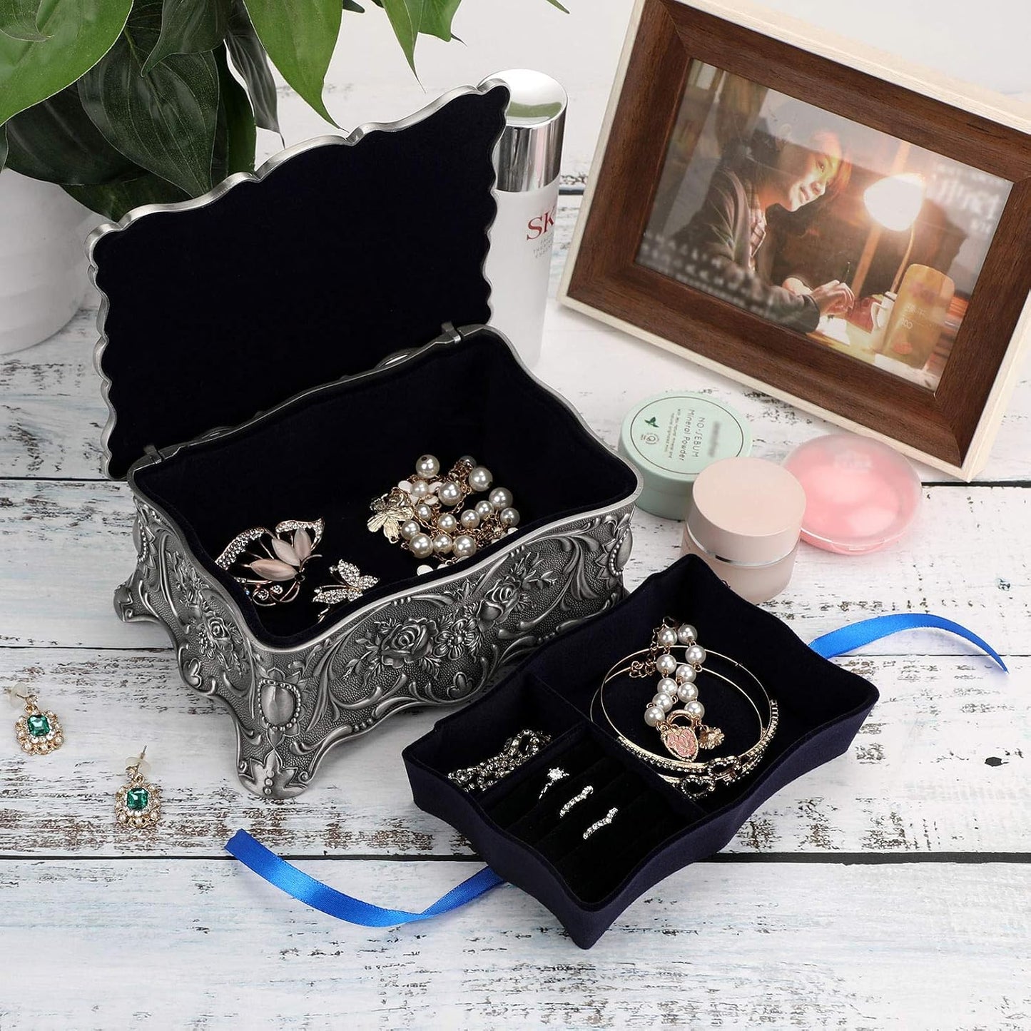 Caja joyas vintage esmaltada 7x5x3"