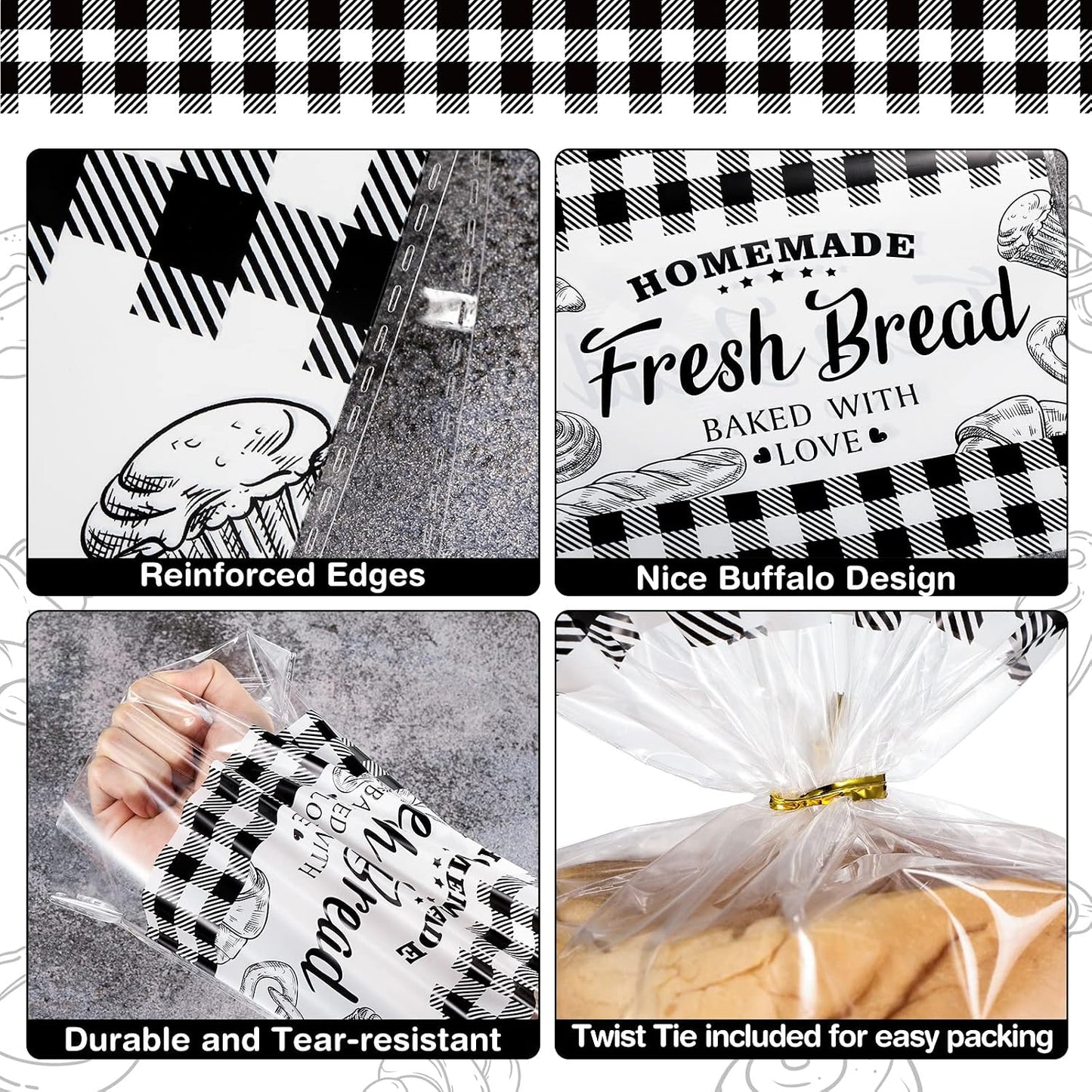 100 Bolsas Pan Caseras con Lazos 10x20" Almacenamiento Hogar