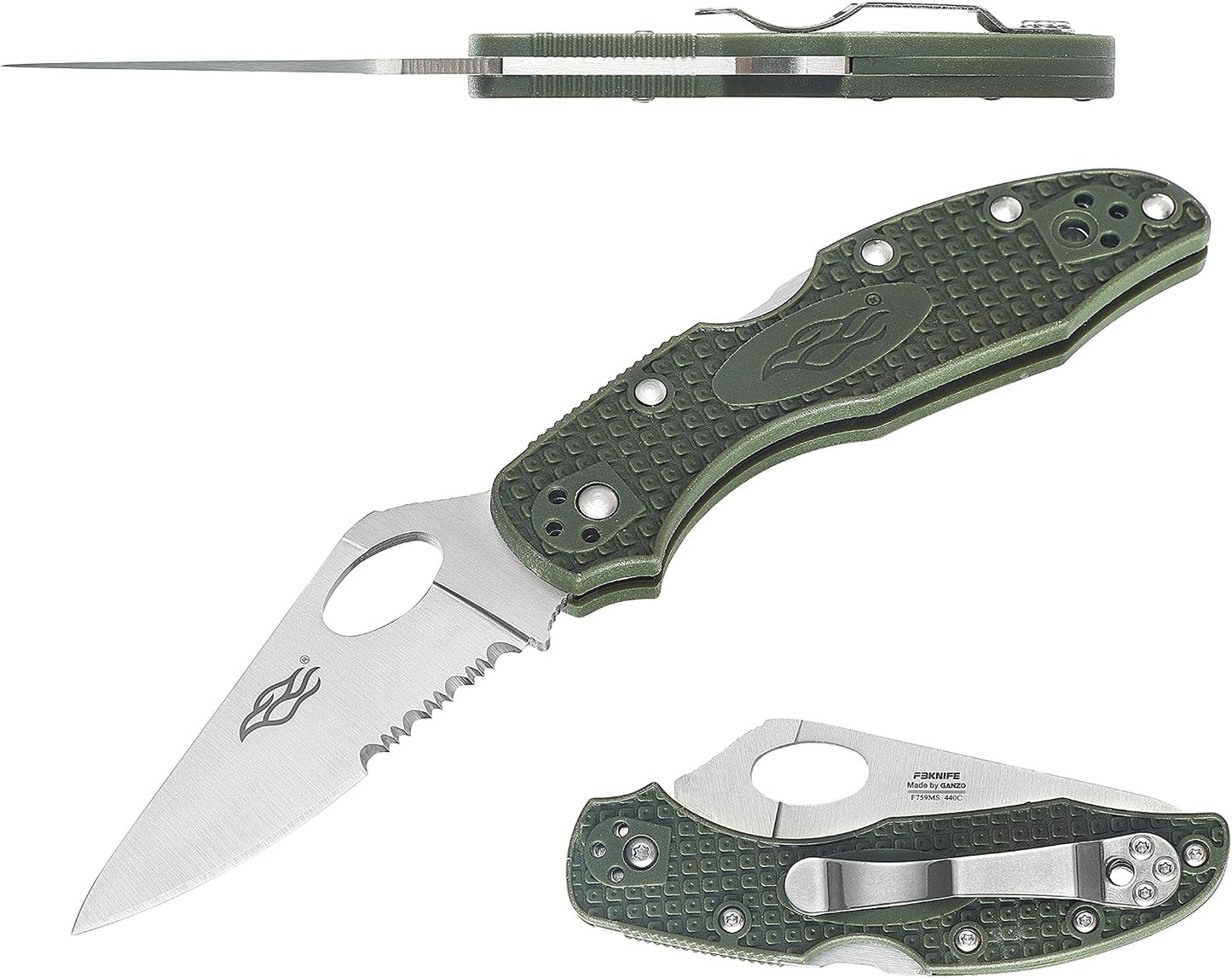Cuchillo plegable 440C acero inox serrucho antiderrap