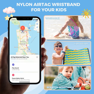 Pulsera Air Tag para niños con correa elástica arco iris