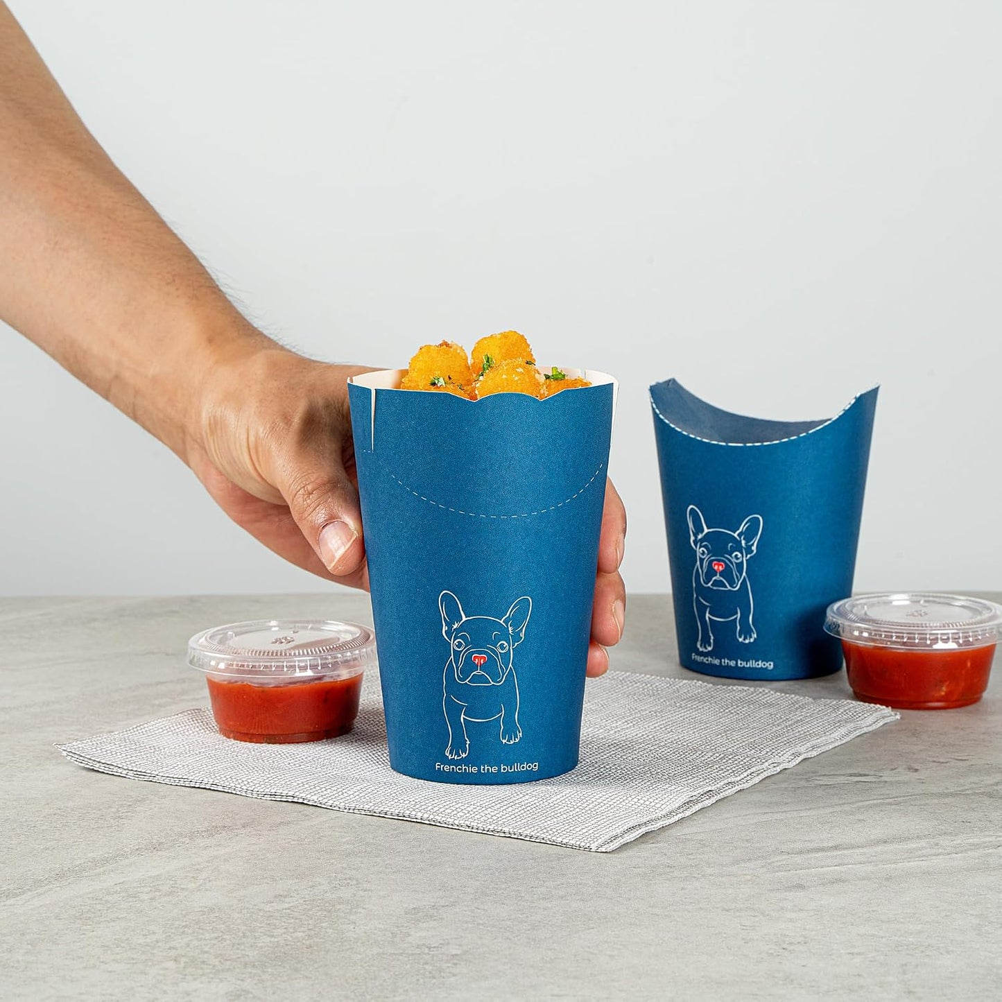 Contenedores papel 100uds 16oz resistentes grasa azul