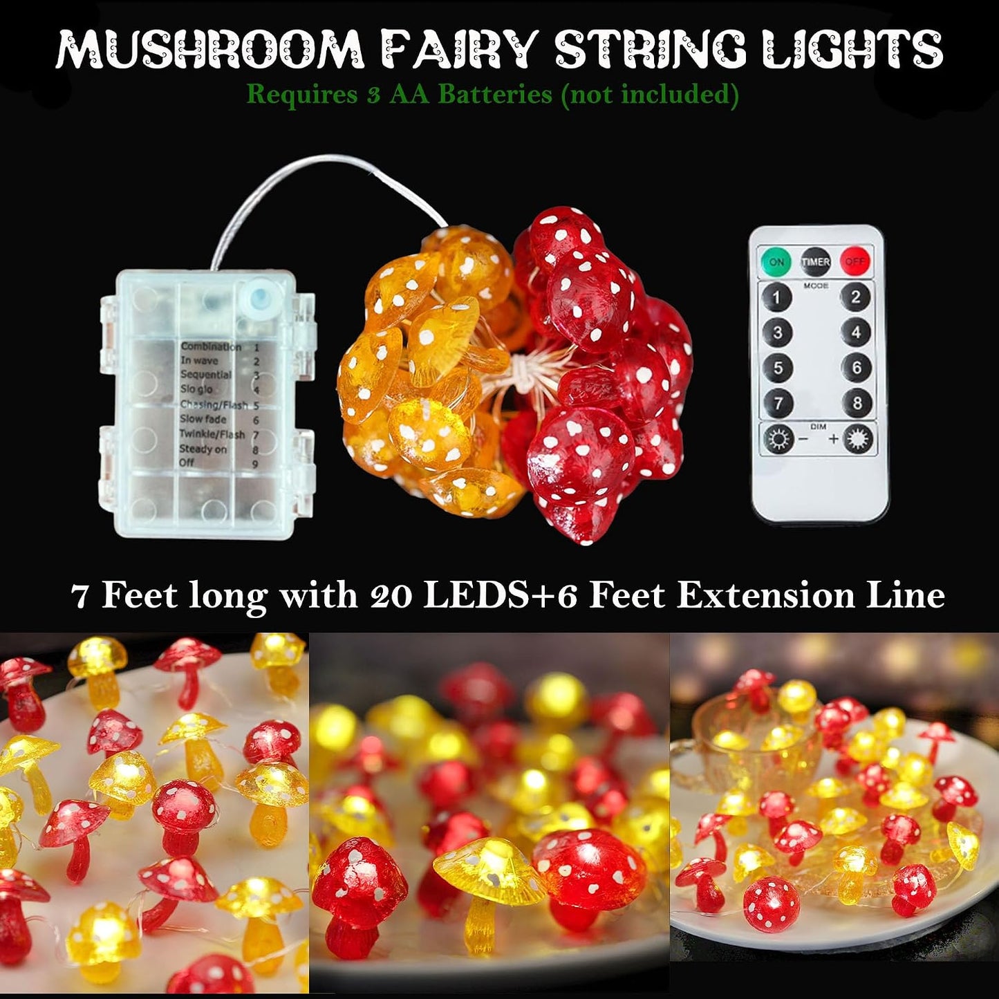 Guirnalda luces hongos 8ft 20 LED resistentes al agua