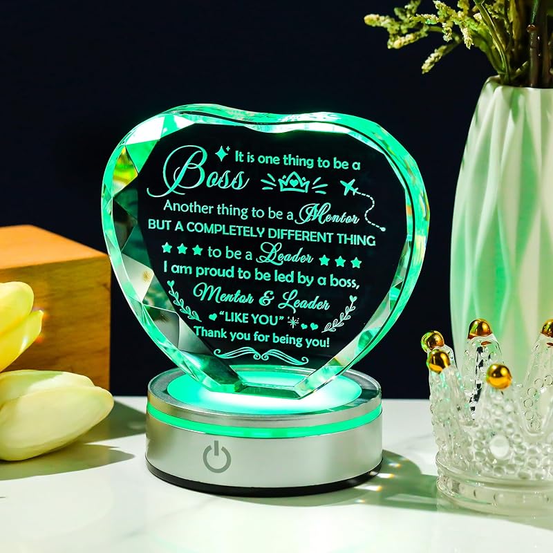Placa cristal corazón LED cambio color regalo jefe
