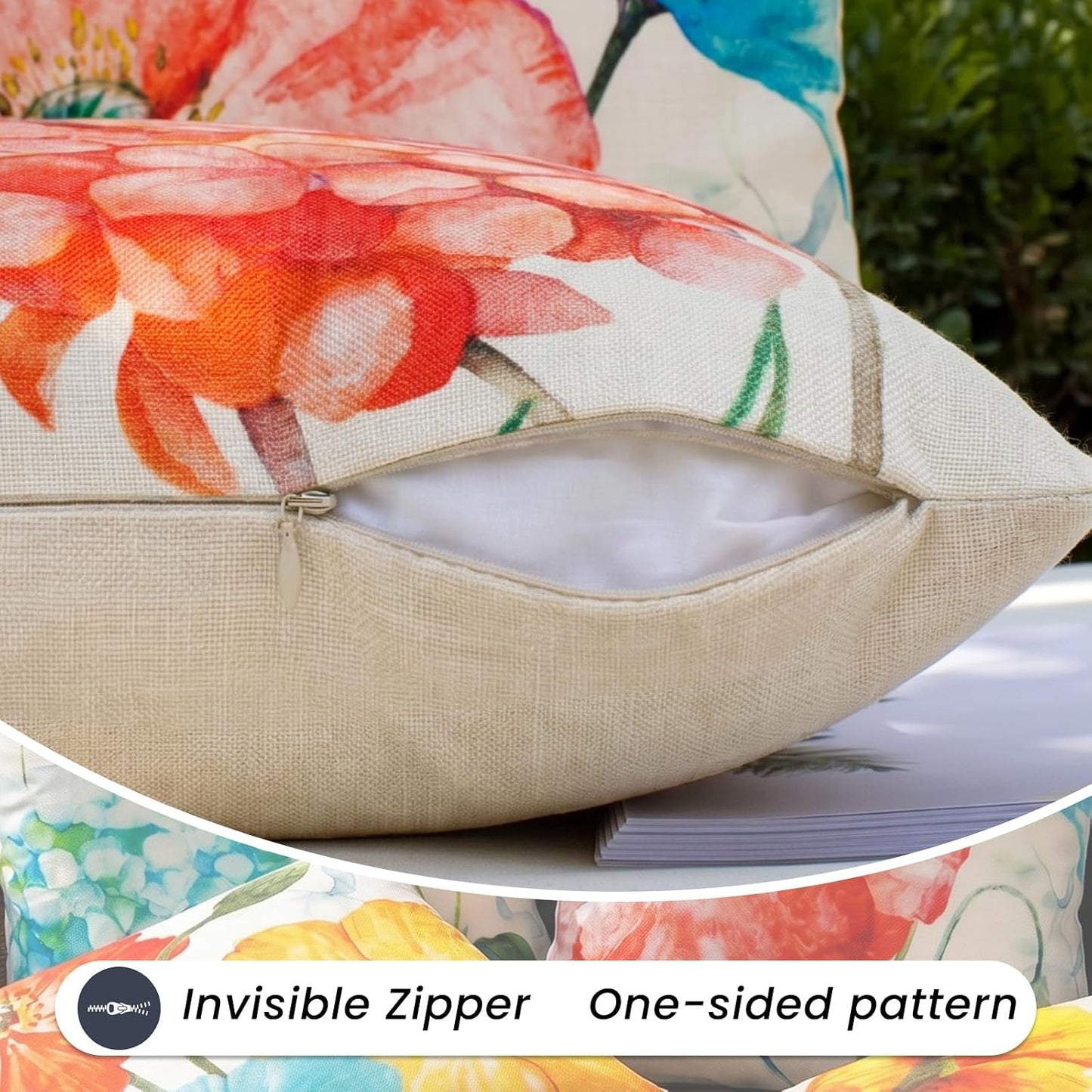 4 Pzas Fundas Almohada Exterior 18x18" Florales Verano