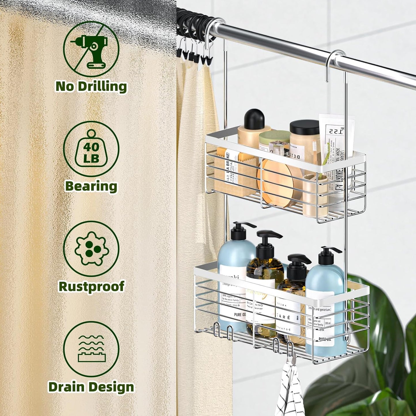 Estante ducha acero inox 304 2 niveles plateado
