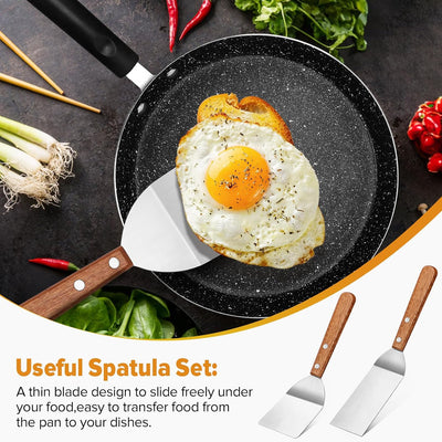 Set espátulas metal madera cocina acero inox