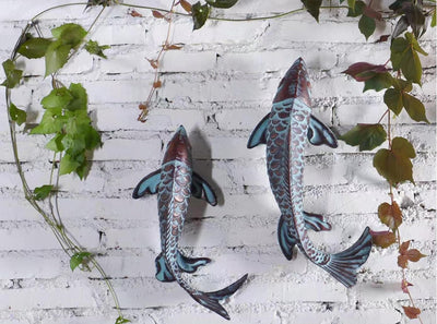 2 Estatuas Peces Koi Cobre Arte Jardín Exterior