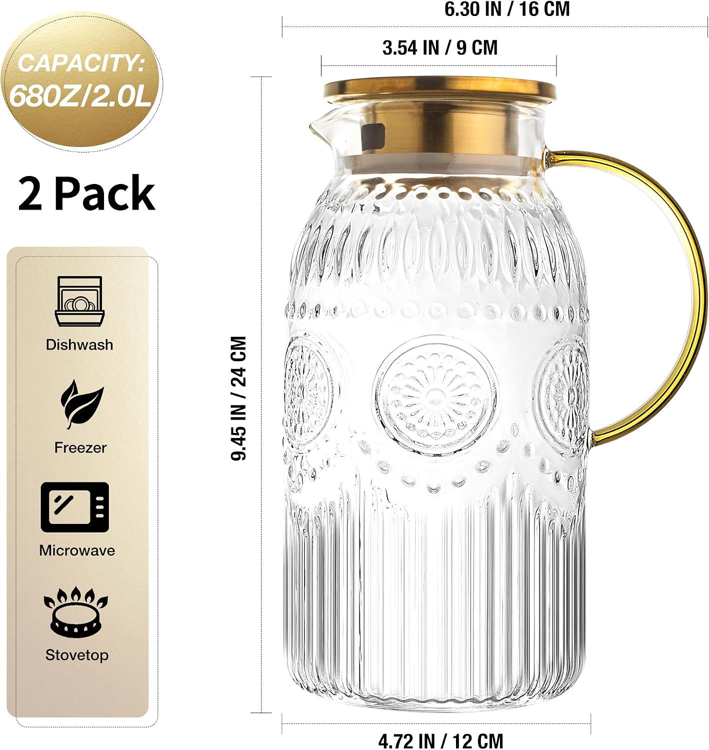 Jarra vidrio 2 litros set 2 vintage café té