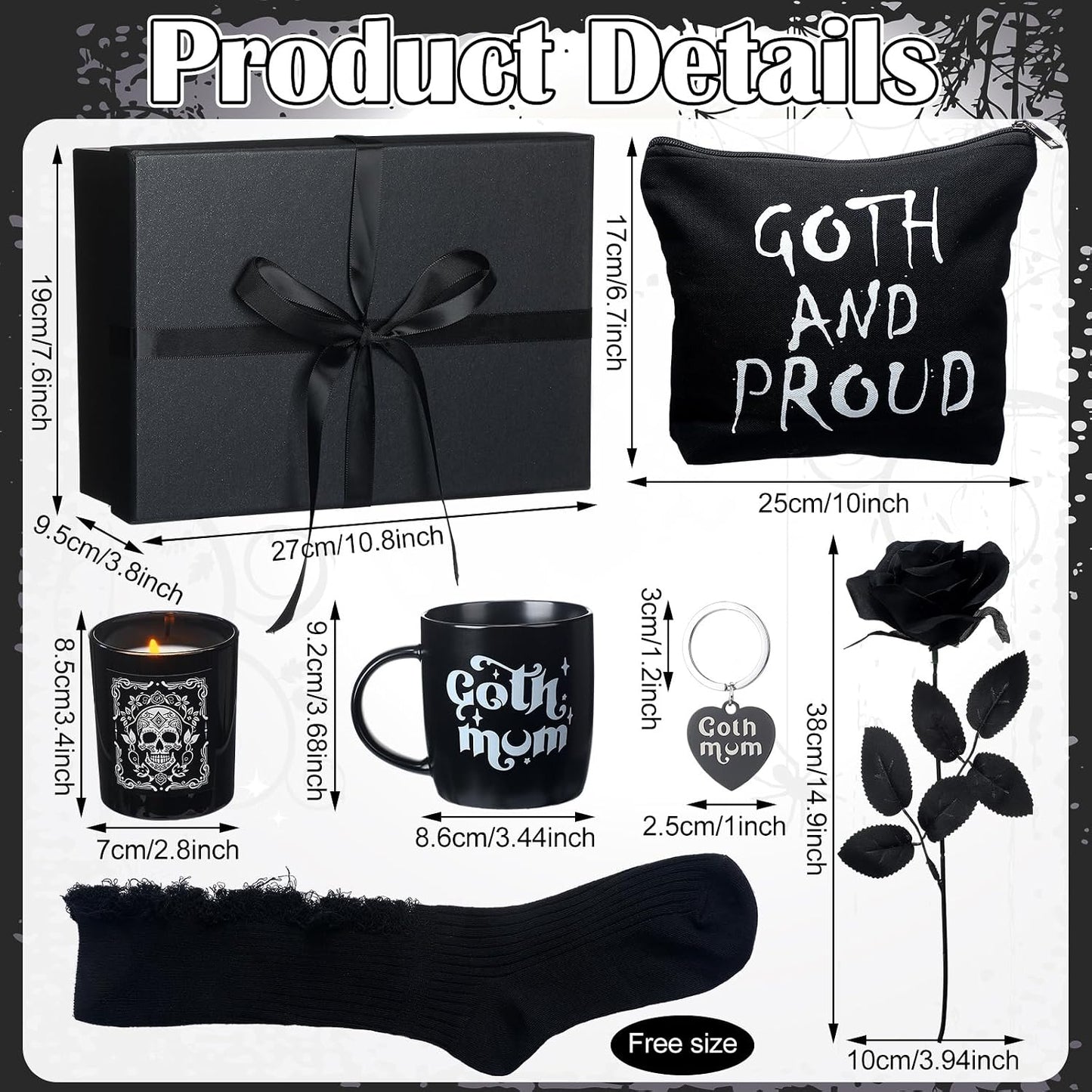 Set 8 regalos góticos para mamá caja taza café velas