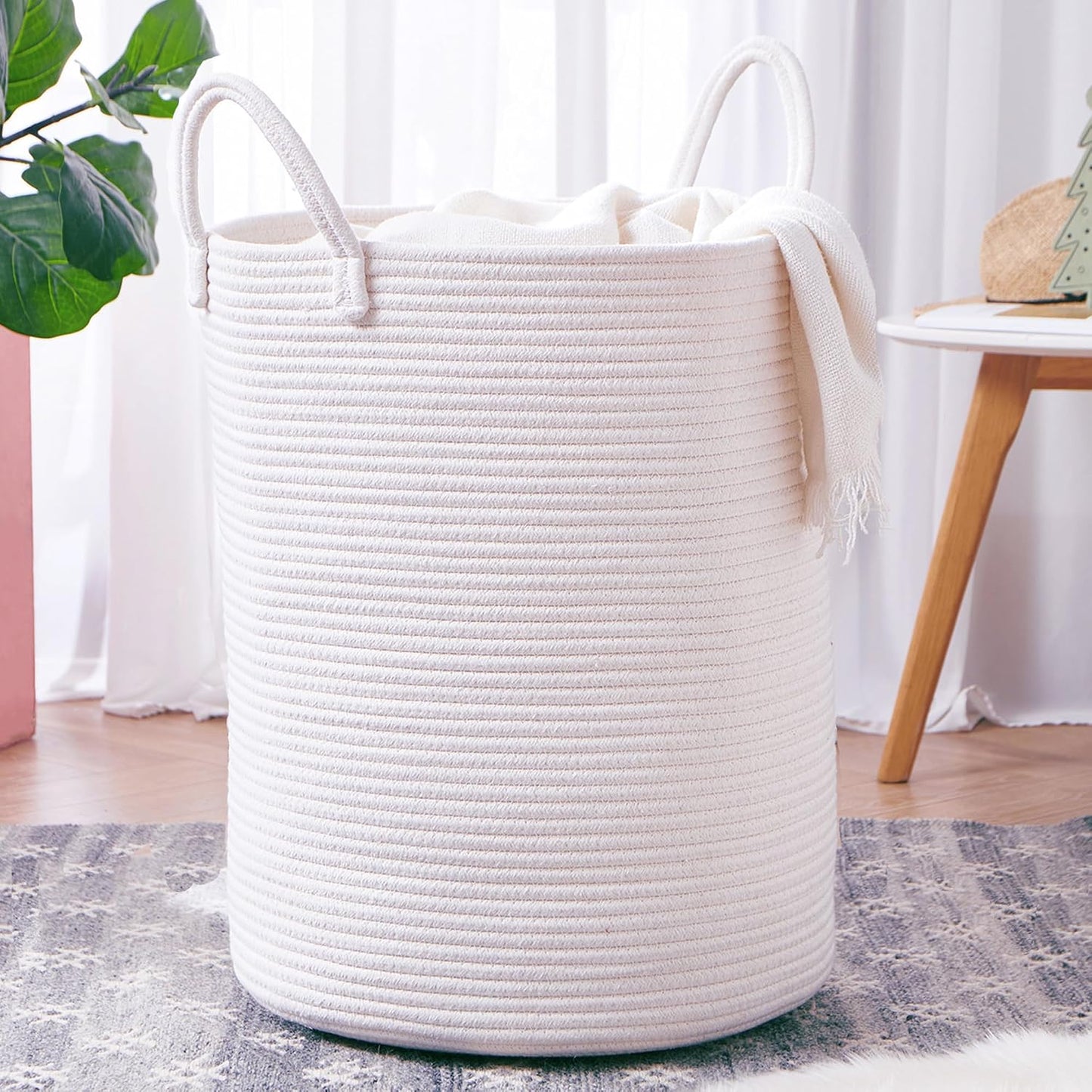 Cesta ropa tejida algodón 60L para bebé y niños