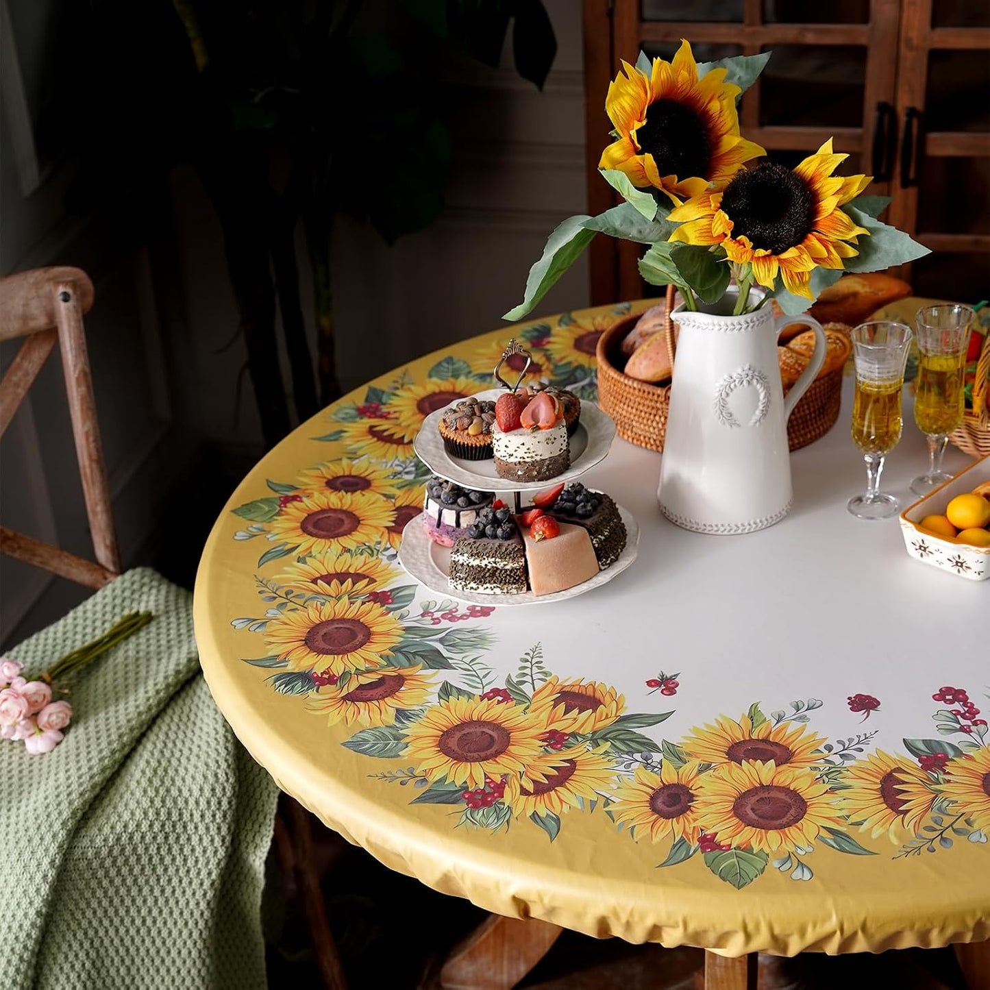 Mantel redondo ajustable impermeable color amarillo