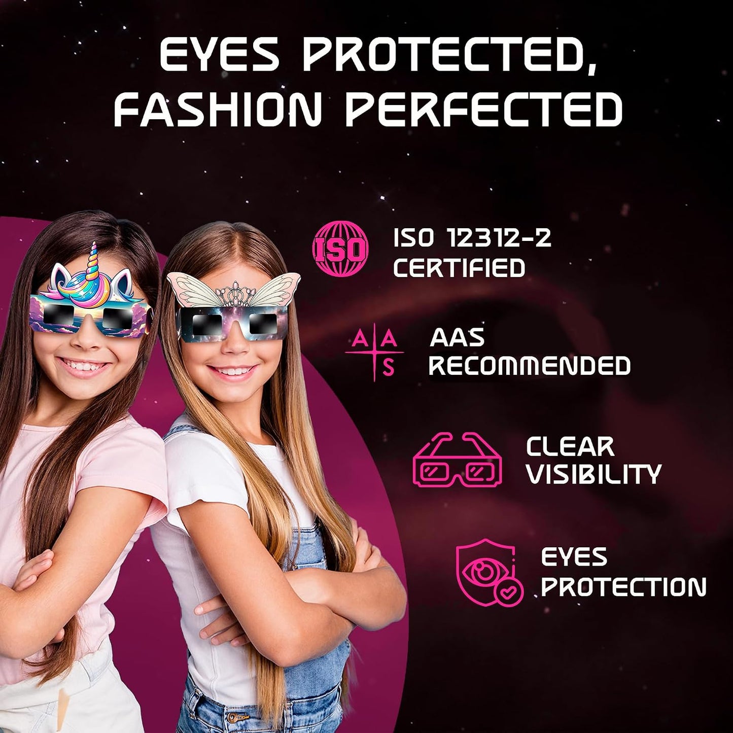 Gafas eclipse solar para niños 12 pzas unicornio y princesa CE