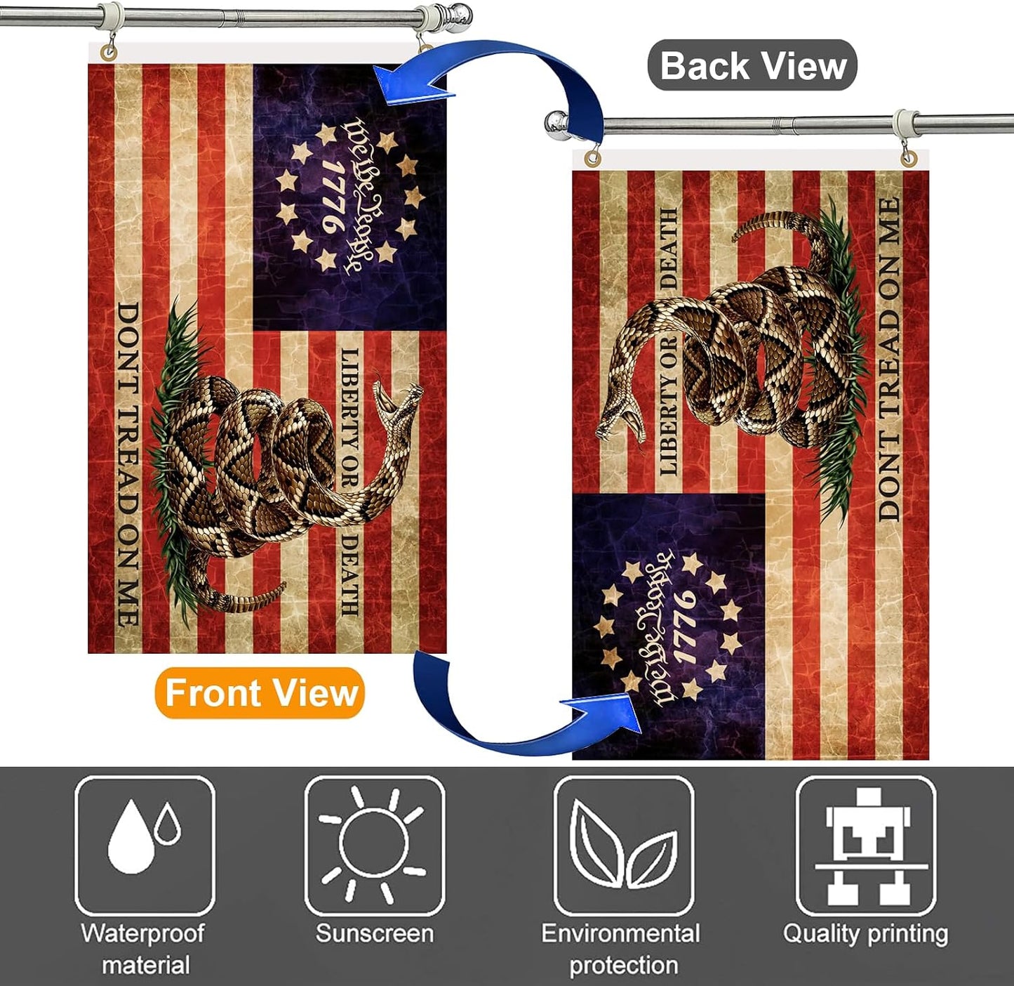 Bandera doble cara Don't Tread On Me 3x5ft para exterior