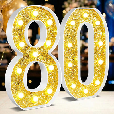 Números iluminados LED dorado 12.6pulg regalo cumpleaños 80