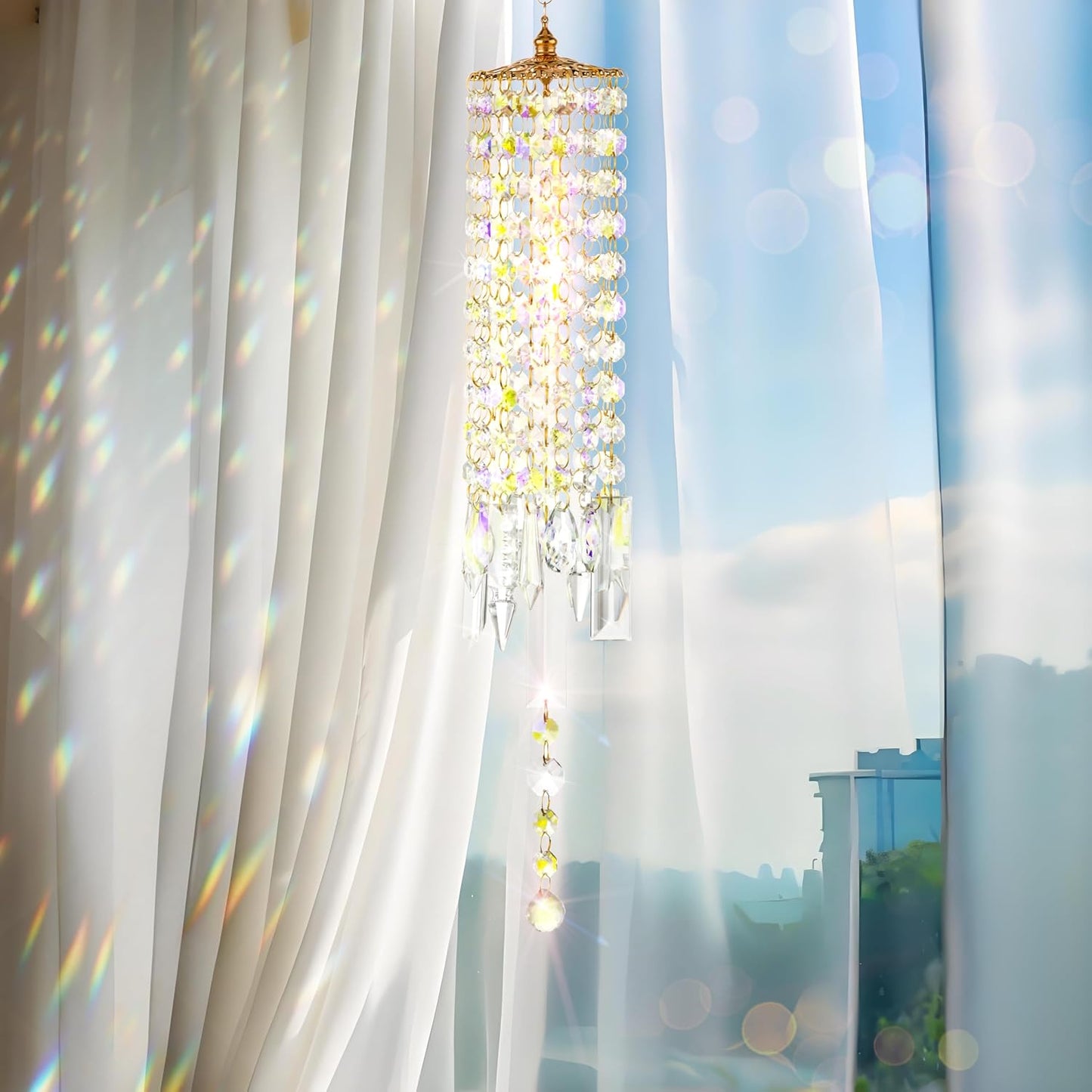 Campanas viento cristal reflejos arcoíris ganchos decoración