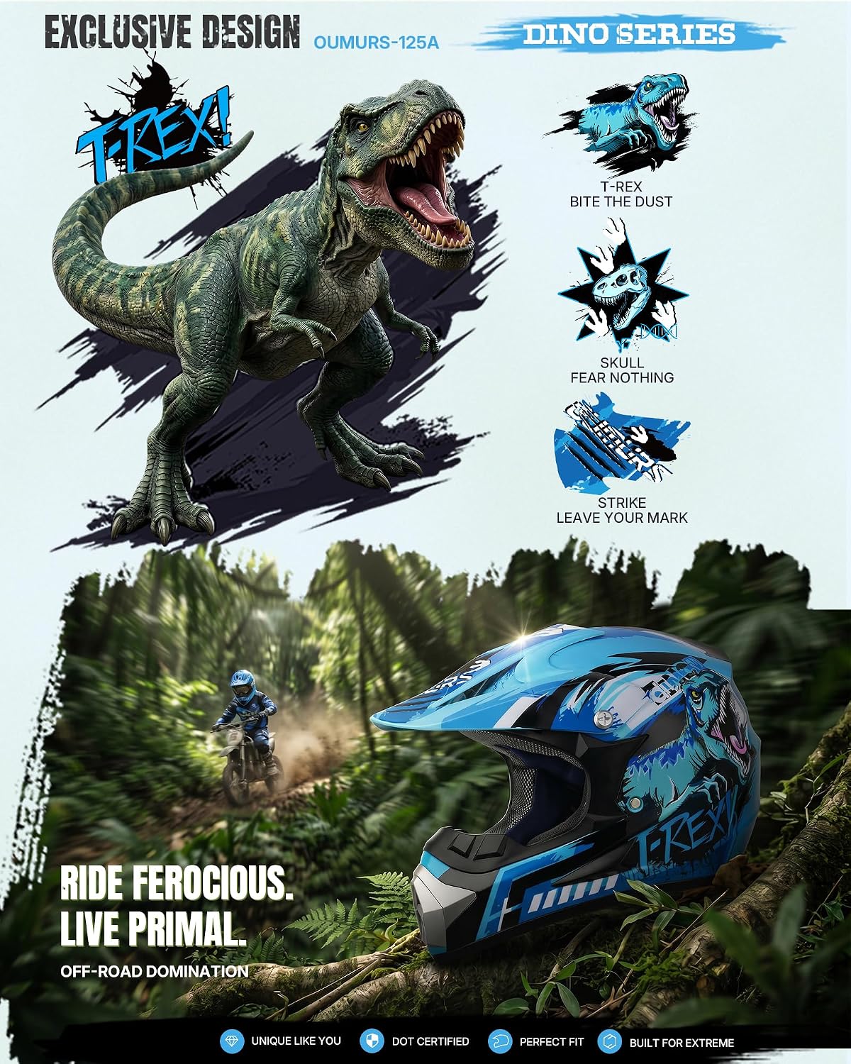 Casco dirt bike para niños 5-14 años con gafas y guantes