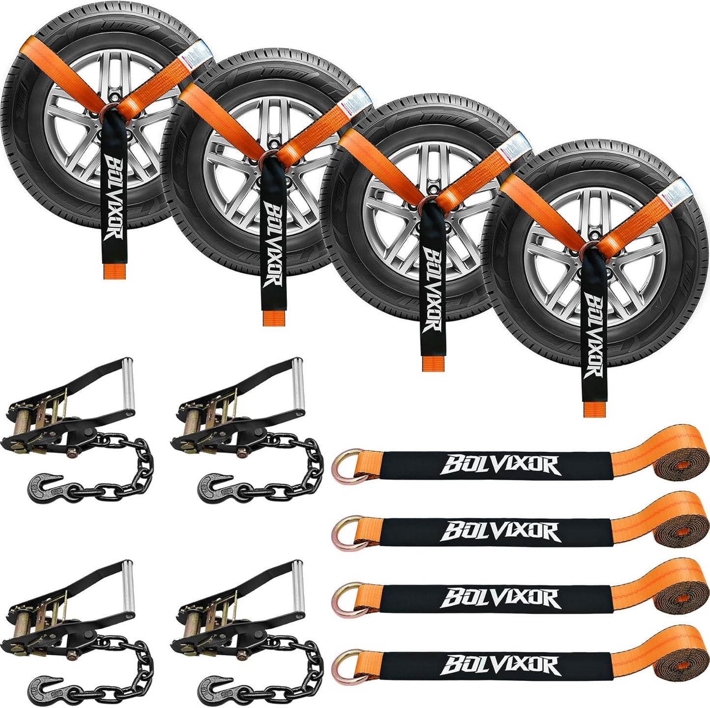 4 Correas amarre automóvil 96pulg 9900lb trinquete anclaje
