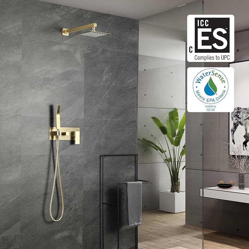 Ducha lluvia oro cepillado con válvula equilibrio presión