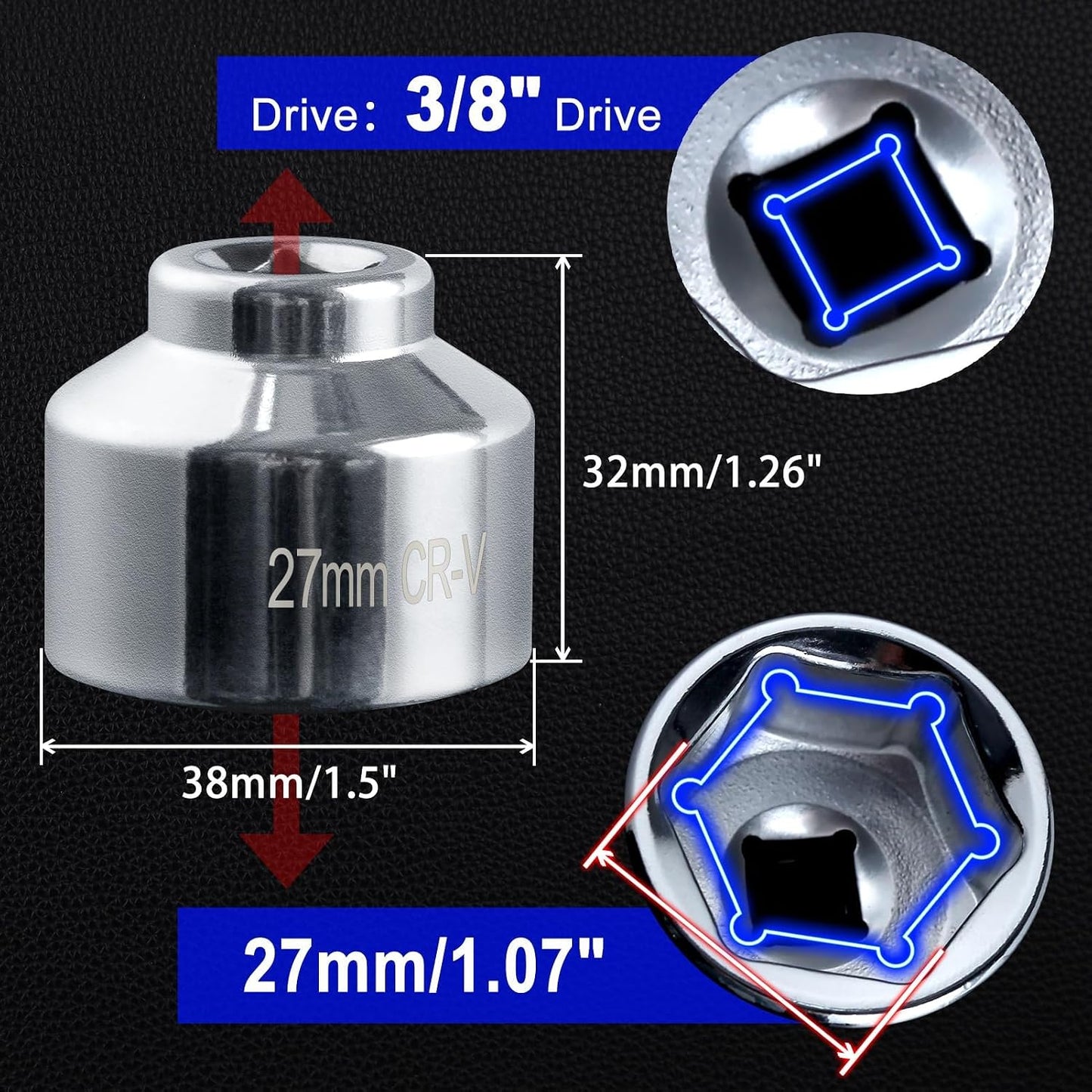 Llave filtro aceite 1.063pulg 6 puntos comp 3/8pulg