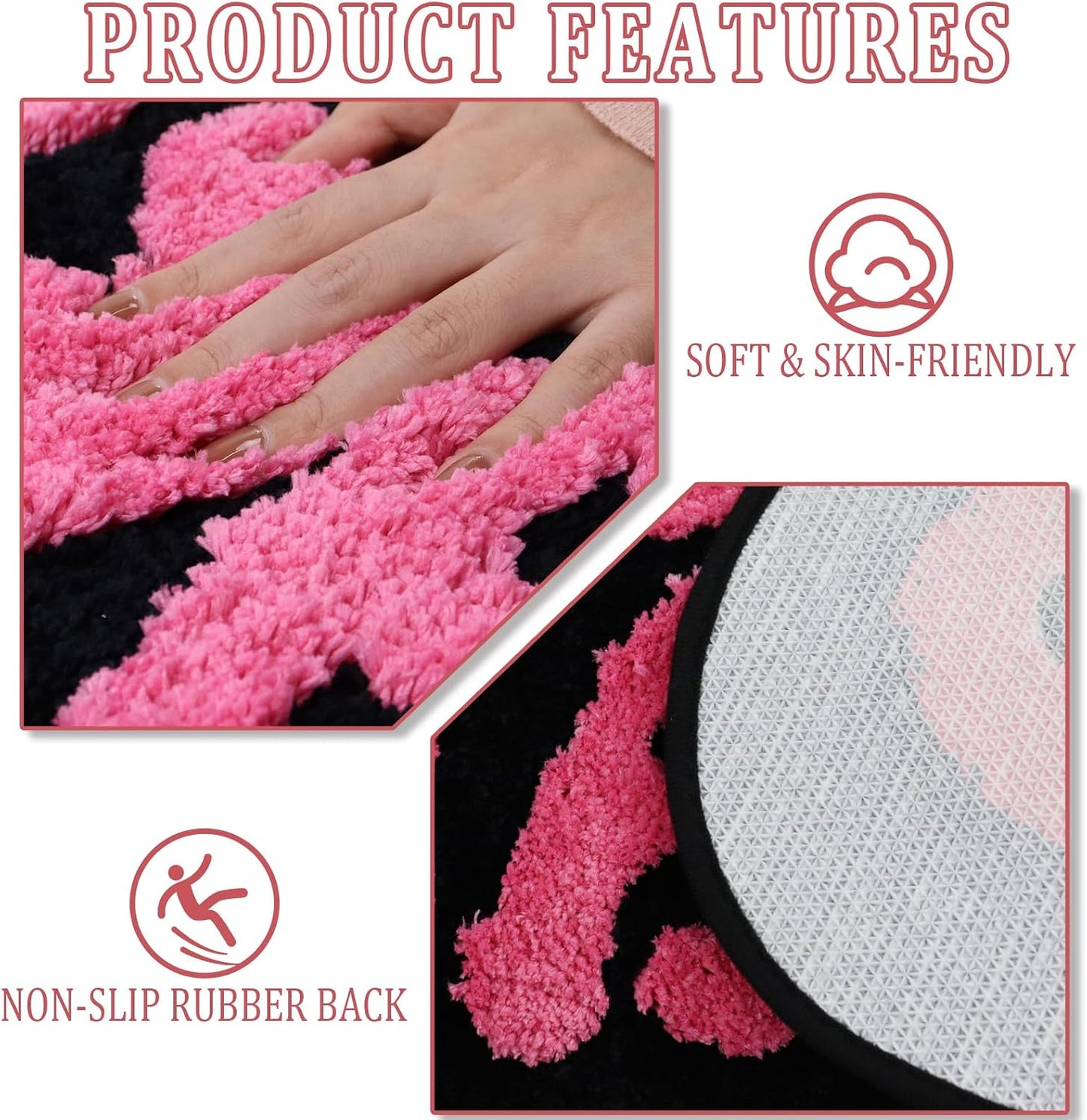 Alfombra baño divertida antiderrap negro rosa