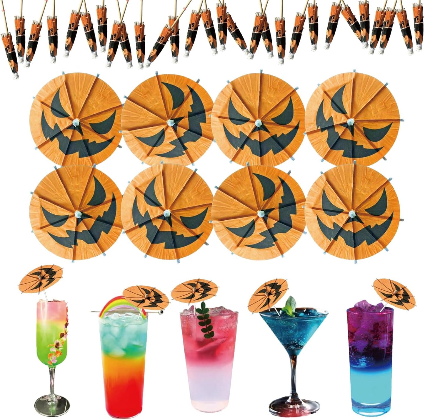 140 Pzas Calabazas Halloween Bebidas Cupcakes Negras Naranjas