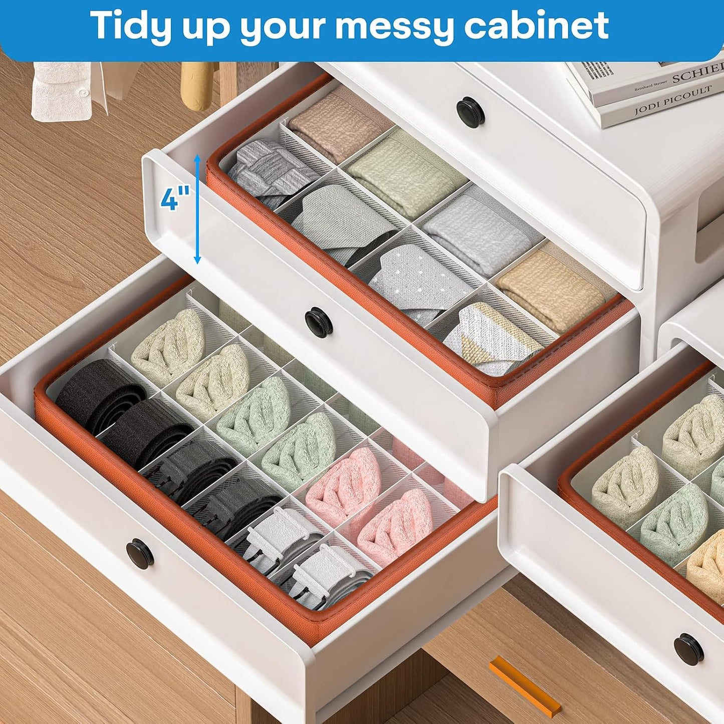 Organiz. cajones cuero 64 celdas plegable set 3