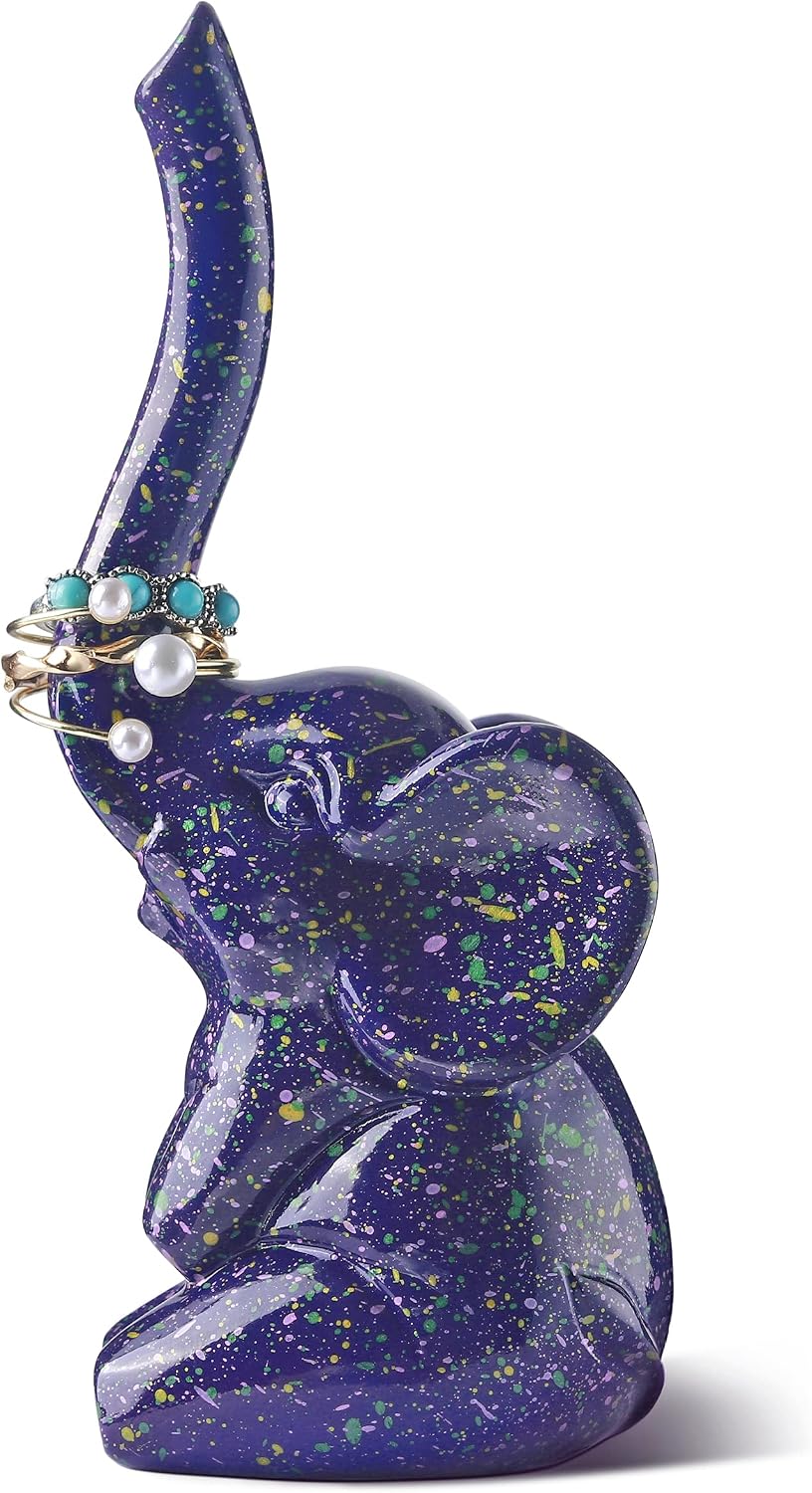 Soporte anillos con elefante morado organiz. lindo regalo