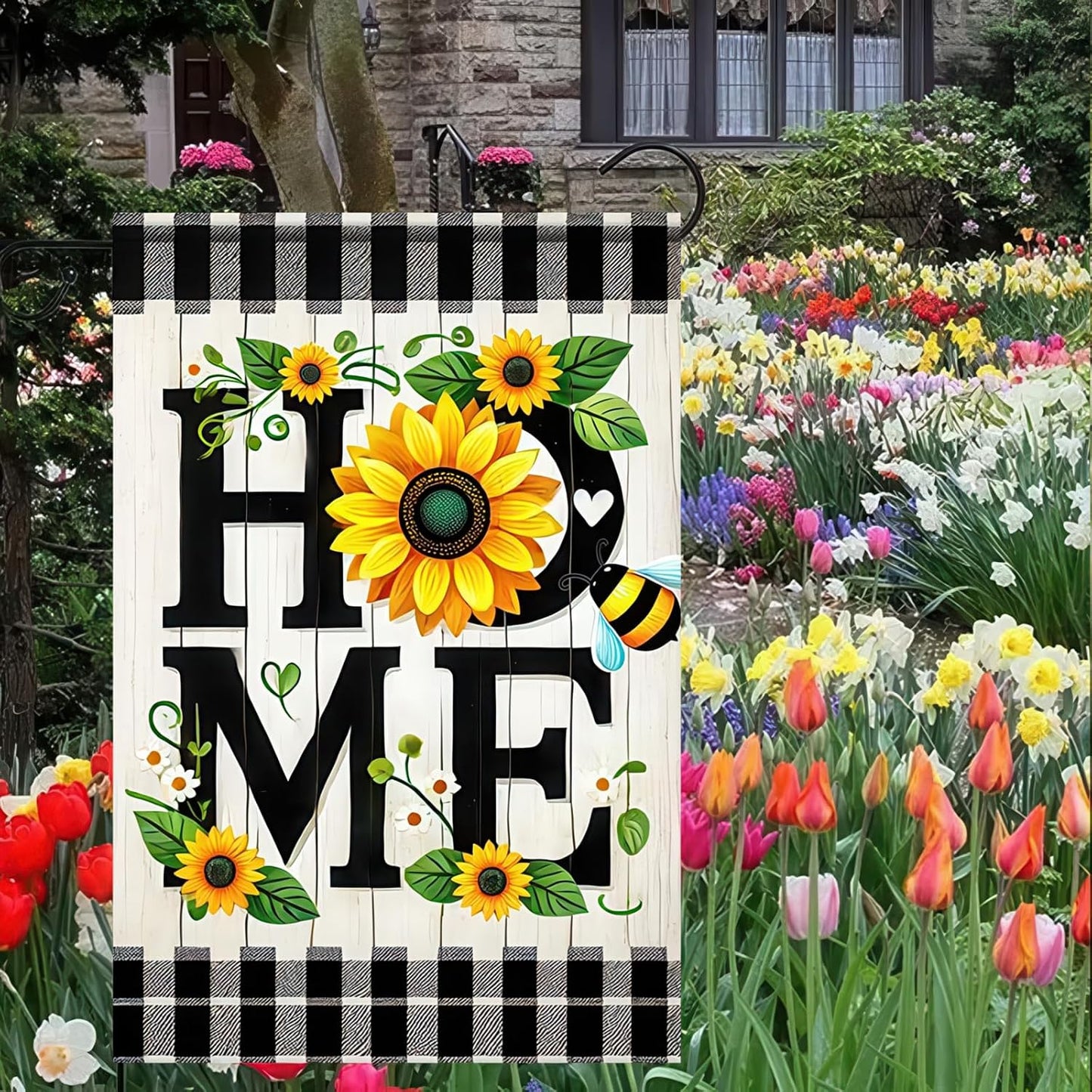 Bandera primavera 12x18pulg doble cara decoración jardín