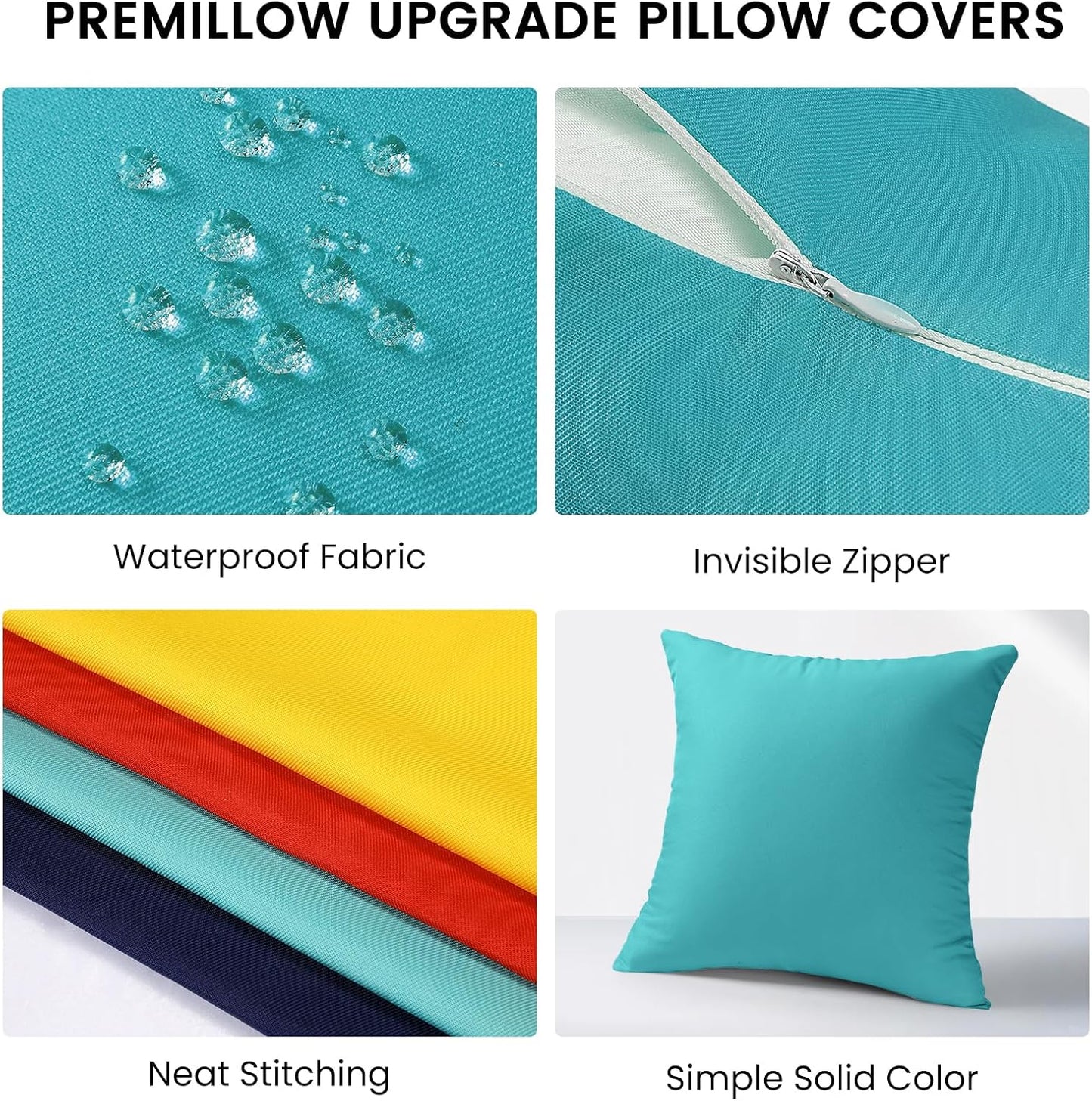 2 Pzas Fundas Almohada Exteriores Impermeables Lino 18x18pulg Azul