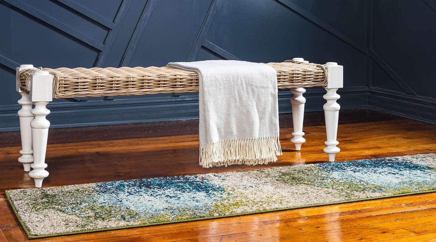 Alfombra abstracta moderna 2.7x10ft azul/beige