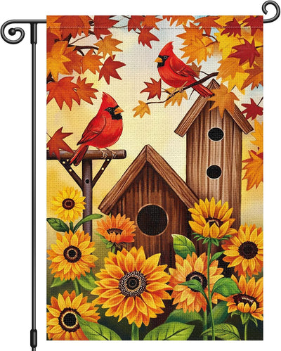 Bandera otoño jardín diseño girasol cardenal 12x18pulg doble cara