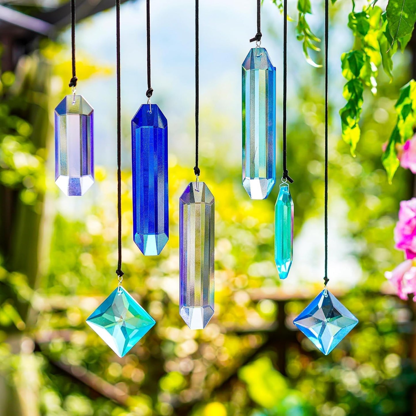 7 Pzas Atrapasoles Colgantes Cristal Sueños Azules Hogar Jardín