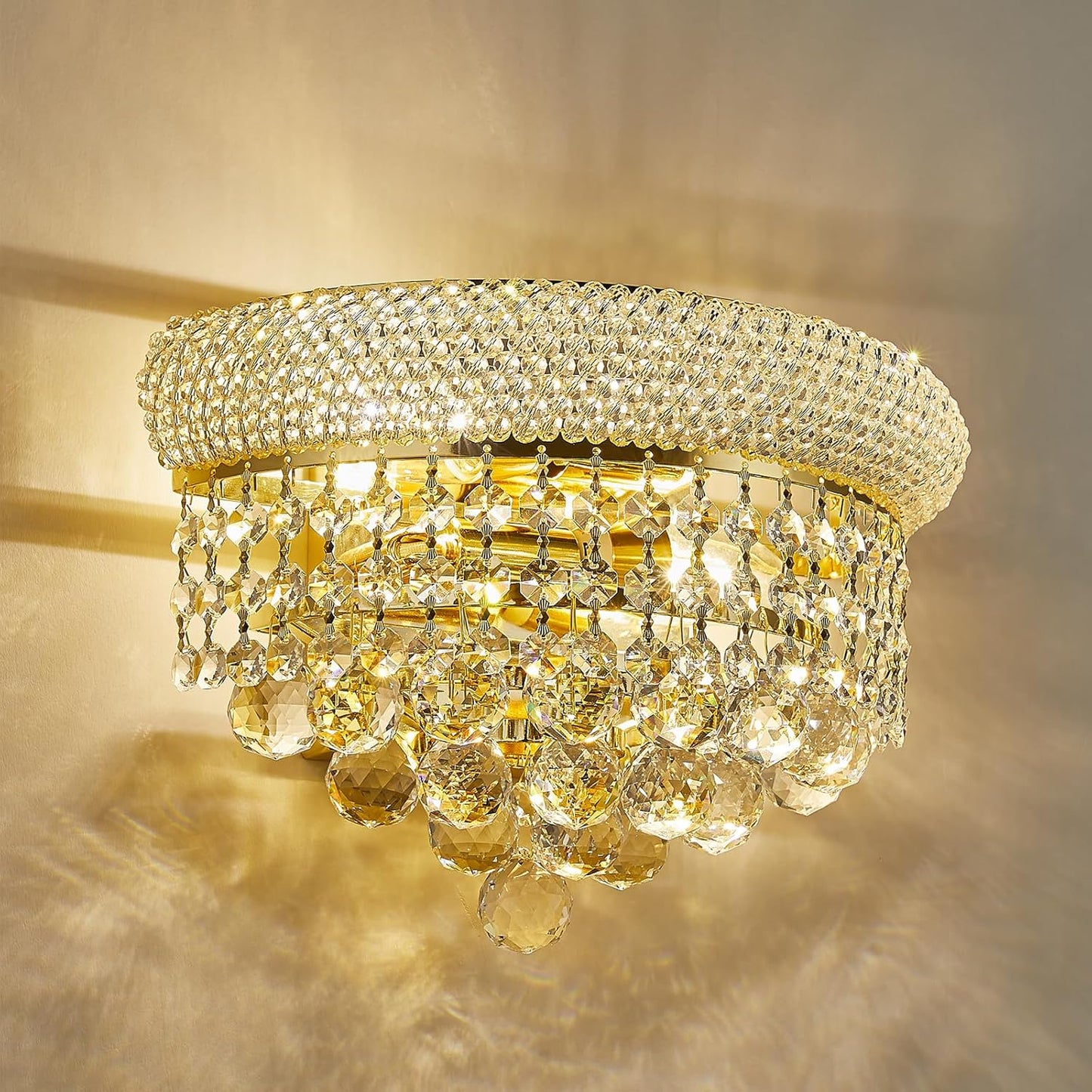 Aplique pared cristal 2 luces dorado sala comedor baño