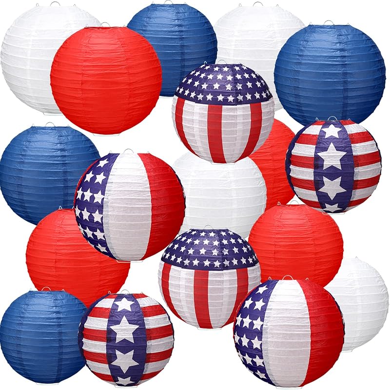 18 Linternas papel colgantes patrióticas 4 de Julio
