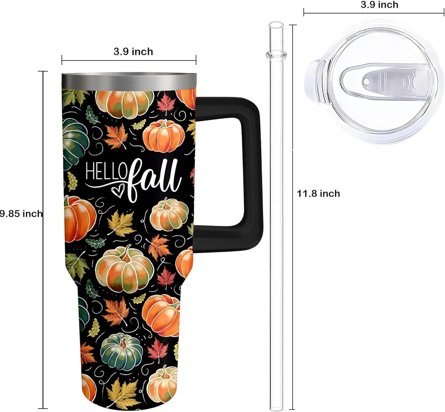 Vaso calabaza otoño 40oz con asa pajita térmico acero inox