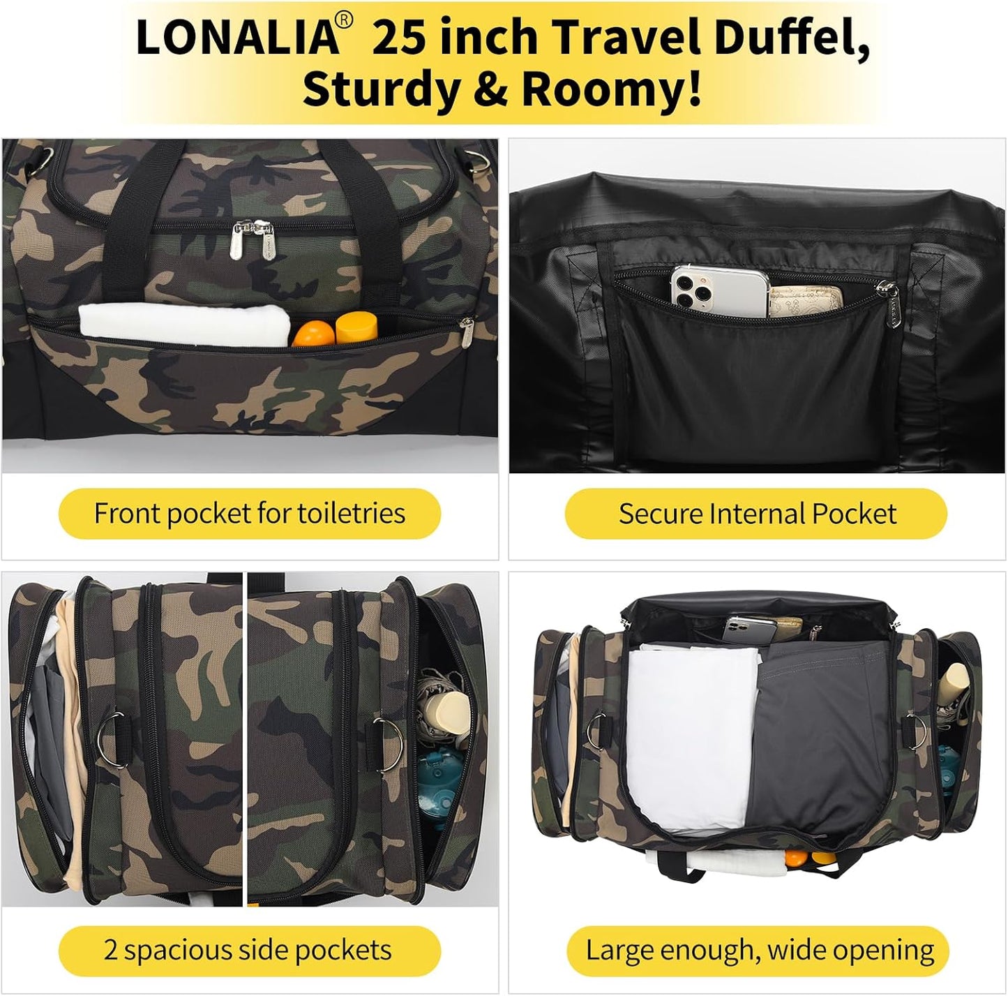 Bolsa viaje hombre 25pulg 56L espaciosa camuflaje