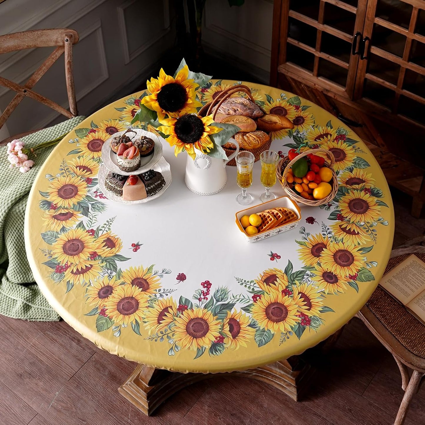 Mantel redondo ajustable impermeable color amarillo