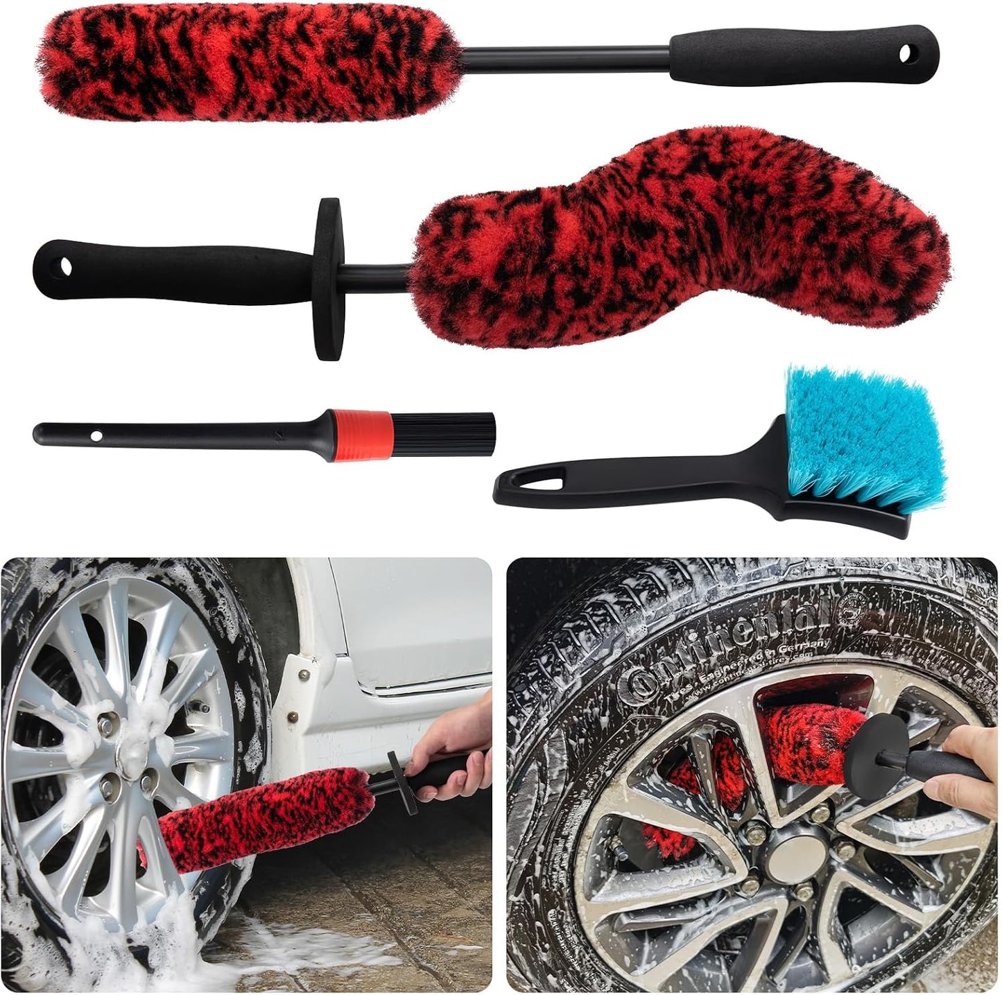 Set 4 cepillos limpiadores llantas auto microfibra flexible