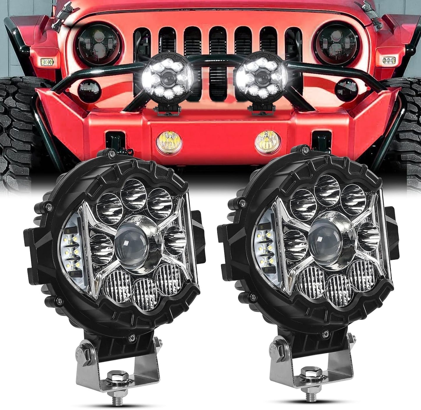 Luz LED redonda 7pulg 80W soporte SUV camión 2 Pzas