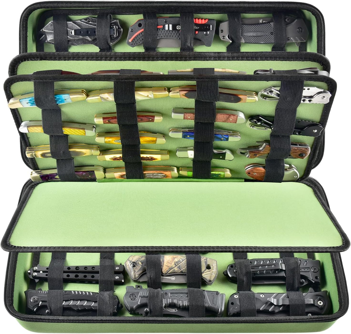 Vitrina plegable para 66 cuchillos de bolsillo EDC verde