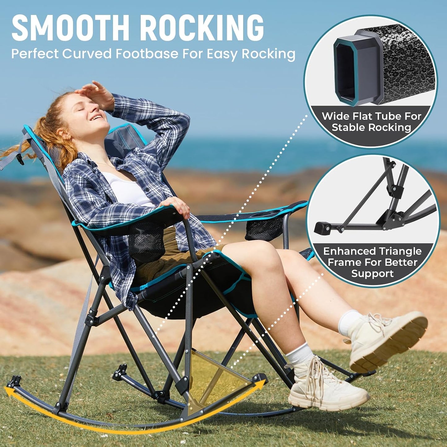 Silla mecedora camping 2 Pzas plegable con almohadas