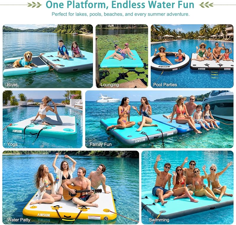 Muelle flotante inflable con superficie antiderrap para